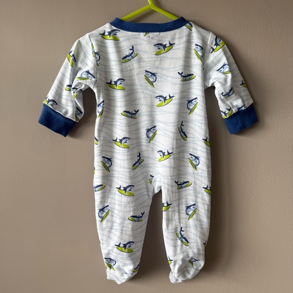 Kissy Kissy Pima Cotton Surfing Sharks Footed Stretch Sleeper Pajamas 3-6 Months - Picture 8 of 10